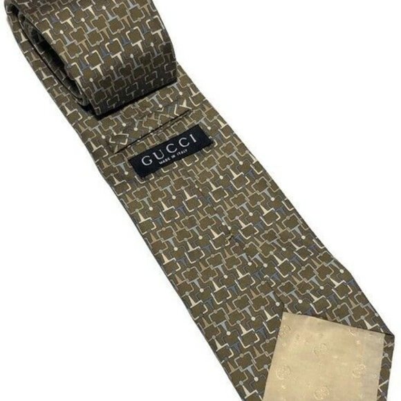 Gucci Men’s Brown/Bronze Geometric Motif Silk Tie - Picture 3 of 7